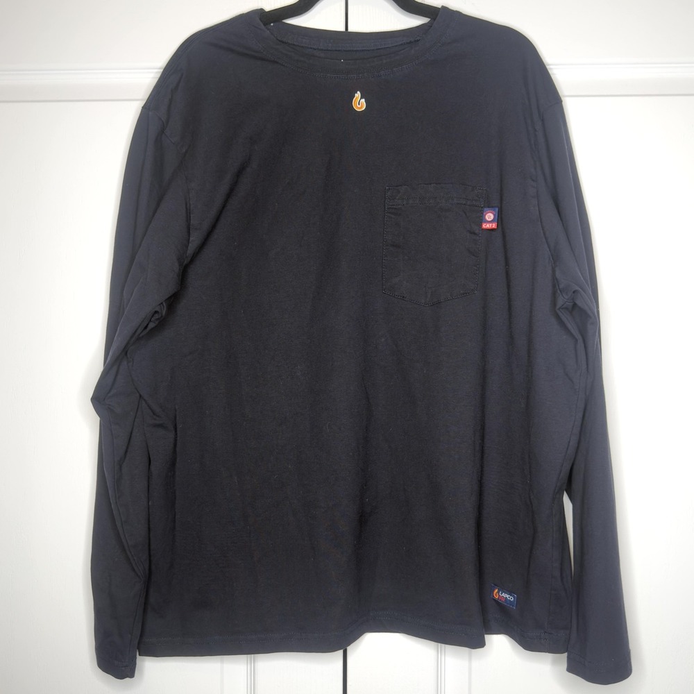 Lapco FR Shirt Mens Large Blue Flame Resistant Long Sleeve Work Tee CAT2